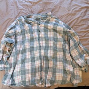 Woman Within Grey and Pink Plaid Casual Shirt